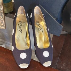 Women's Navy and White Polka Dot Peep Toe Shoes